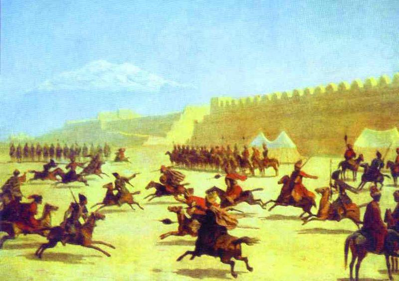 Grigory Gagarin Trick Ridings of Curds and Tatars in front of the Fortress Sardar-Abbat in Armenia oil painting picture
